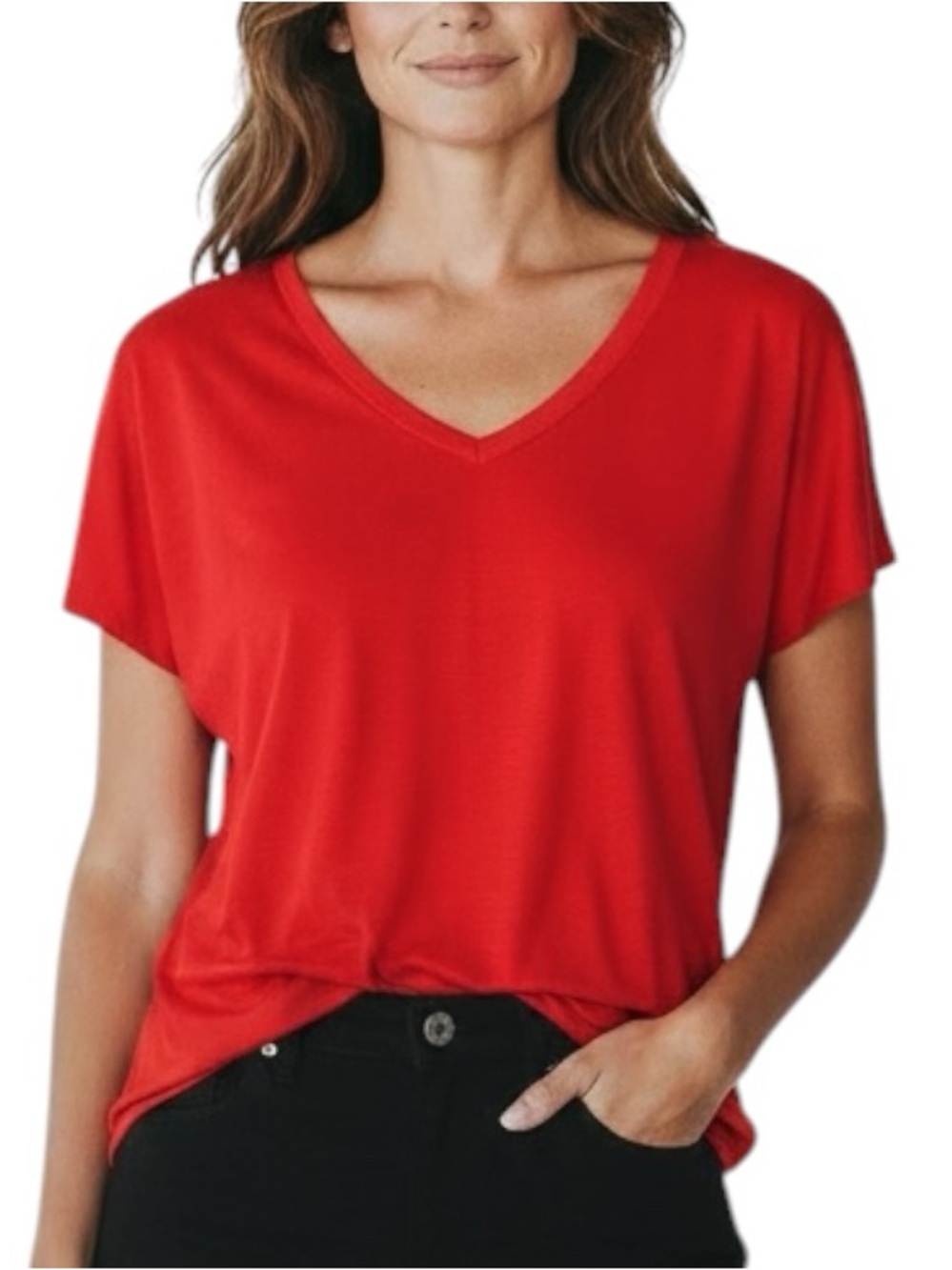 NWT WHITE HOUSE BLACK MARKET Red V-Neck Short Sleeve Tee Size Large